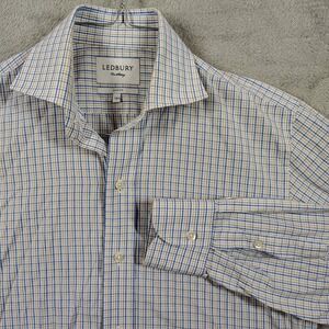 Ledbury Men Long Sleeve slim fit Blue White Check Dress Shirt 15 1/2